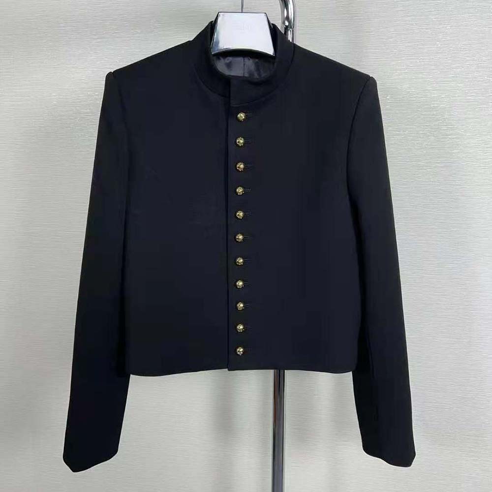 Celine Women Military Jacket in Wool Cloth-Black - image 4