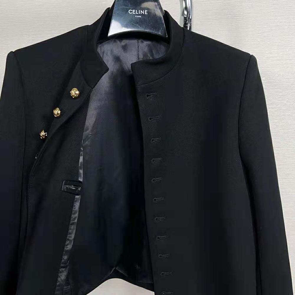 Celine Women Military Jacket in Wool Cloth-Black - image 7