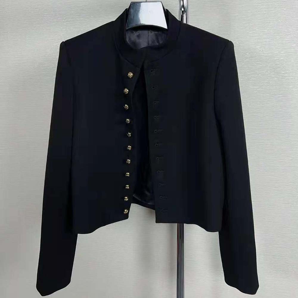 Celine Women Military Jacket in Wool Cloth-Black - image 5