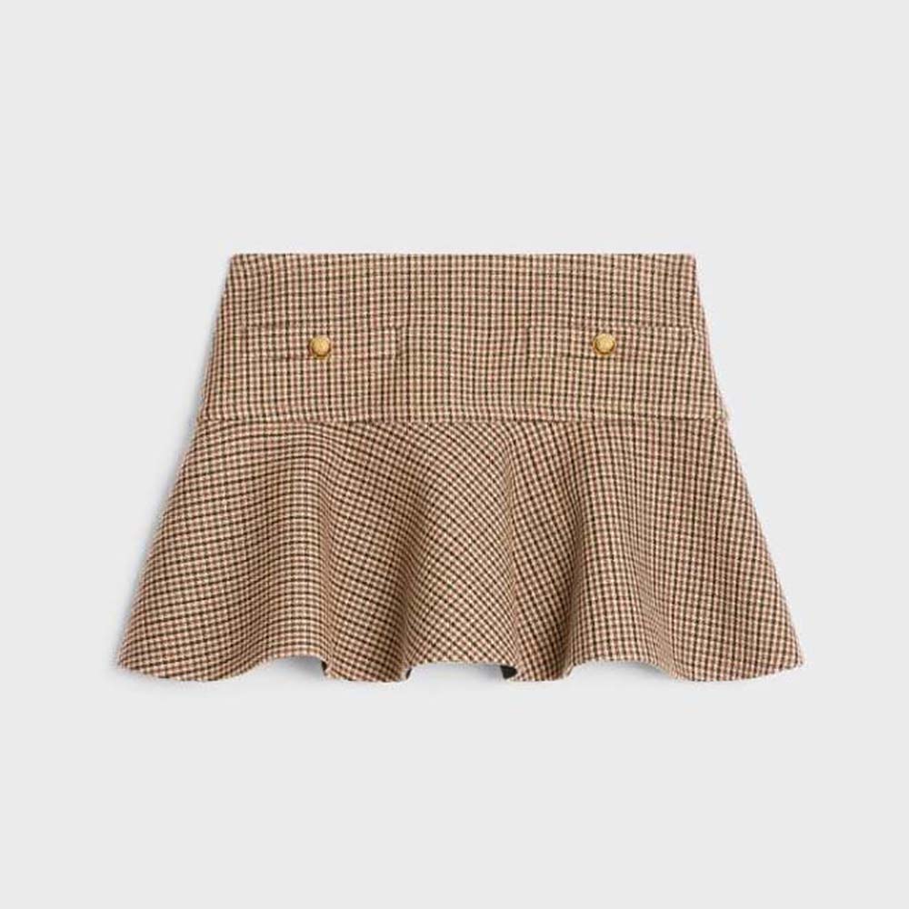 Front view of Celine Women Mini Skirt in Double Houndstooth Wool