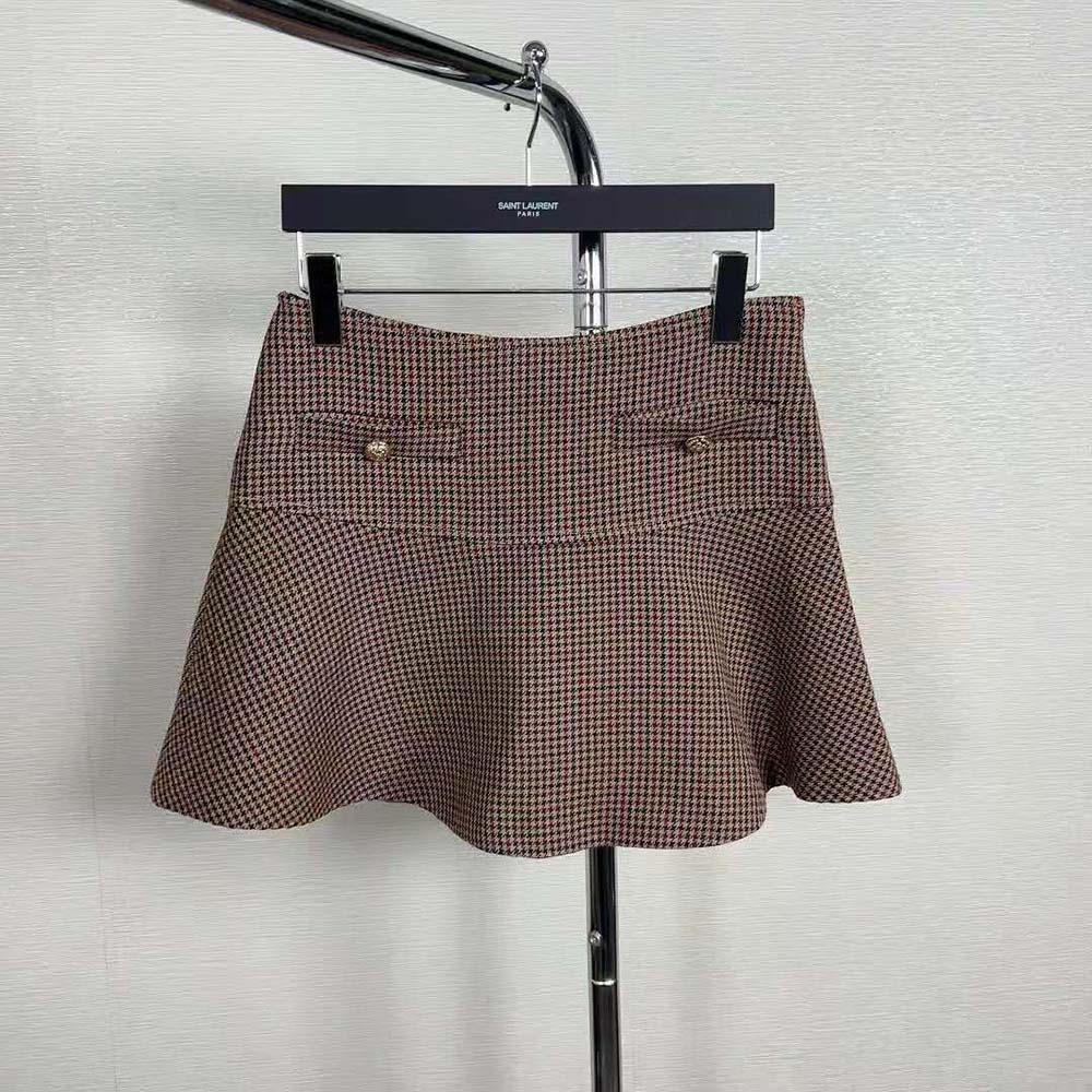 Celine Women Mini Skirt in Double Houndstooth Wool - image 4
