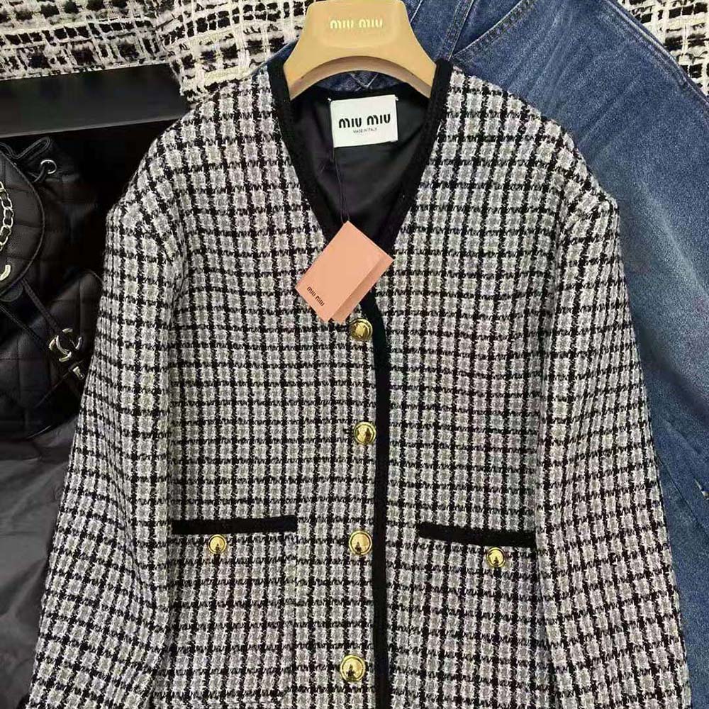 Miu Miu Women Single-breasted Boucle Jacket with Embroidered Logo - image 4