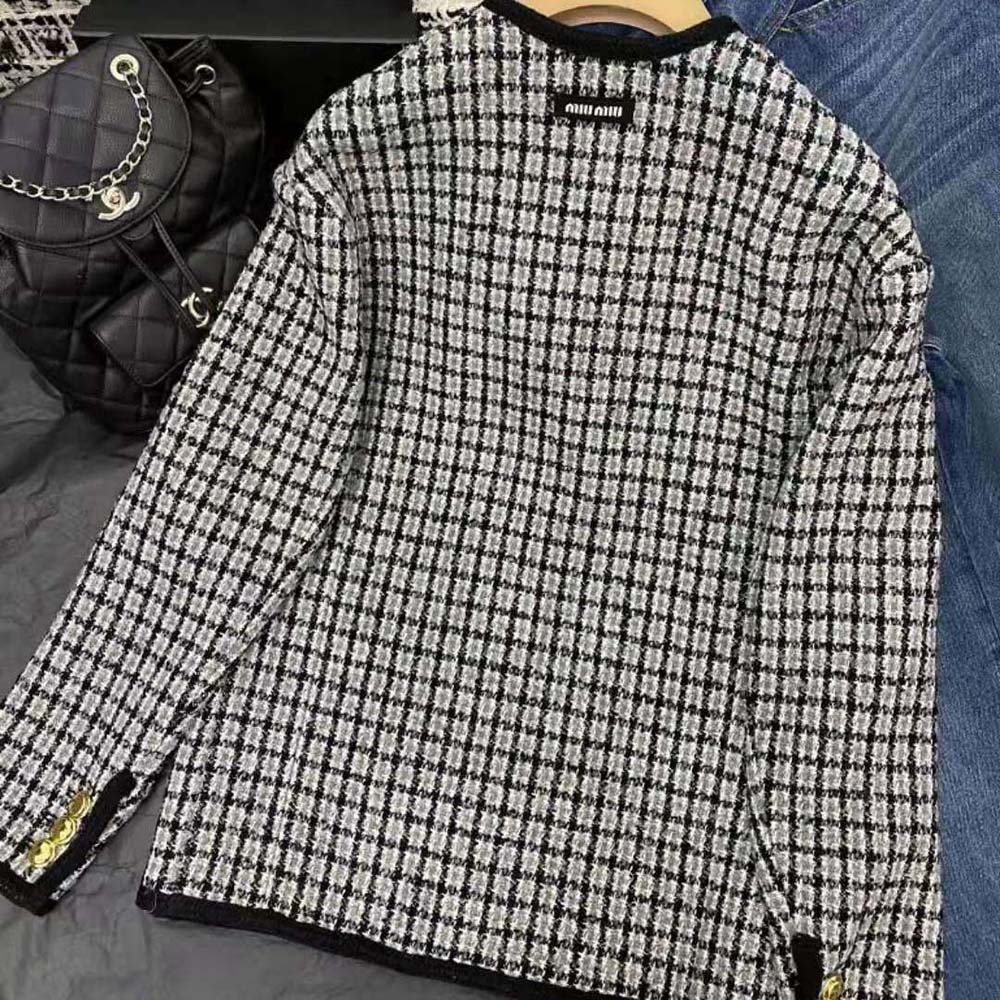 Miu Miu Women Single-breasted Boucle Jacket with Embroidered Logo - image 6