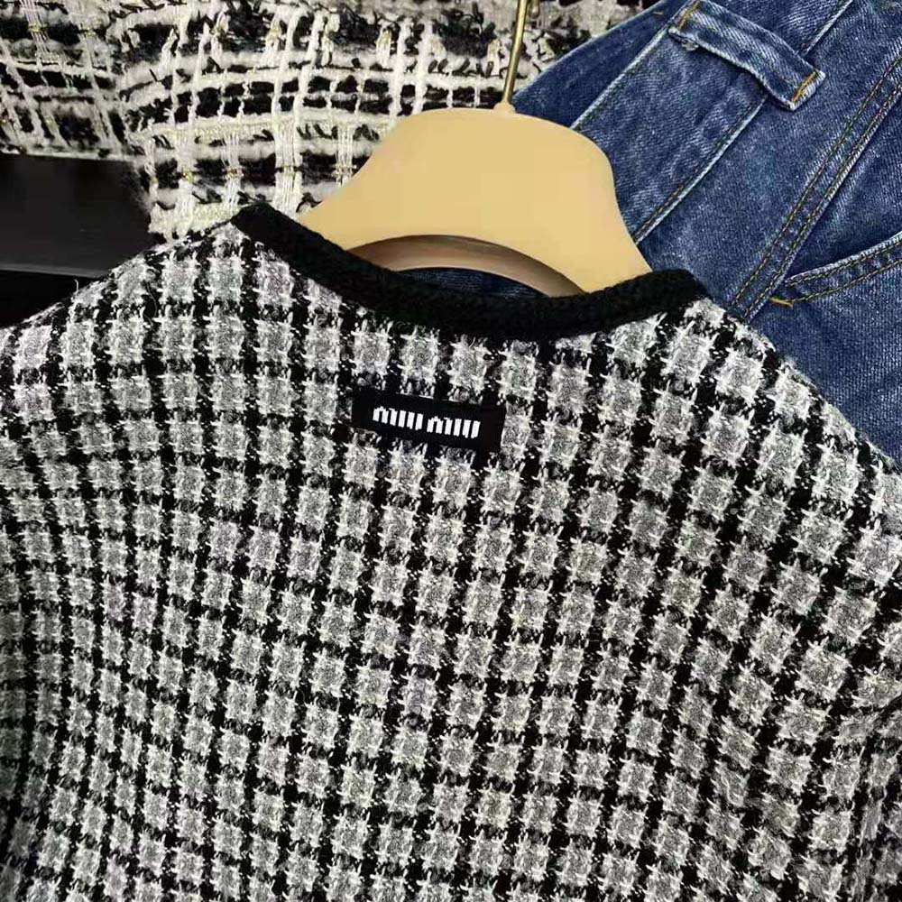 Miu Miu Women Single-breasted Boucle Jacket with Embroidered Logo - image 7