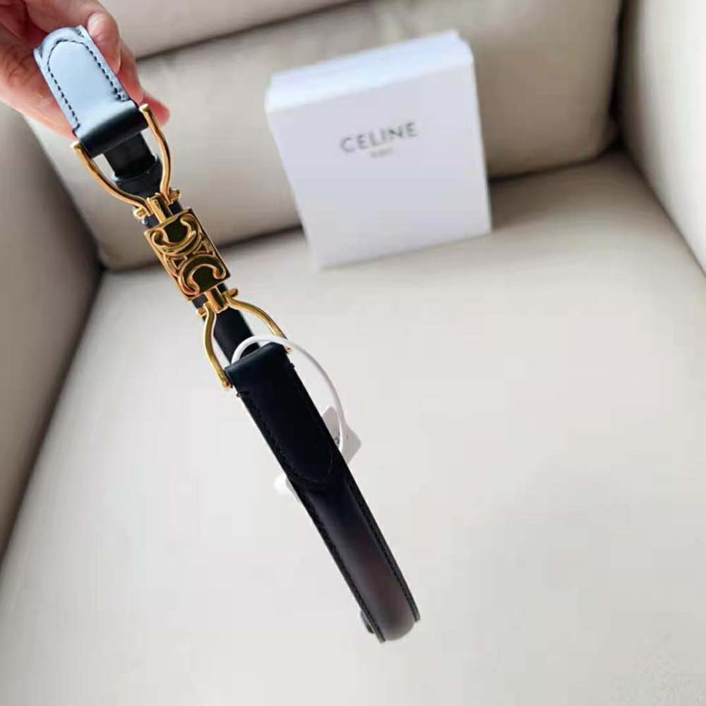 Celine Women Small Block Triomphe Belt in Taurillon Leather-Black - image 6