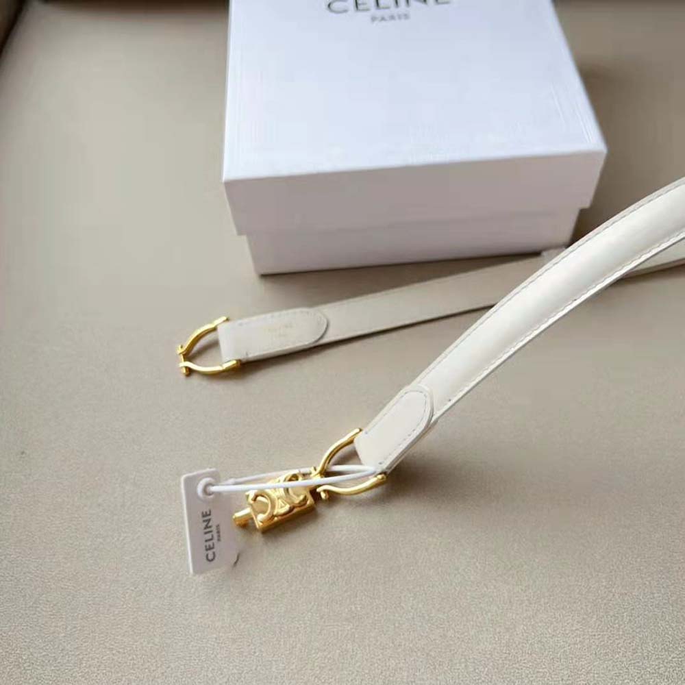 Celine Women Small Block Triomphe Belt in Taurillon Leather-White - image 7