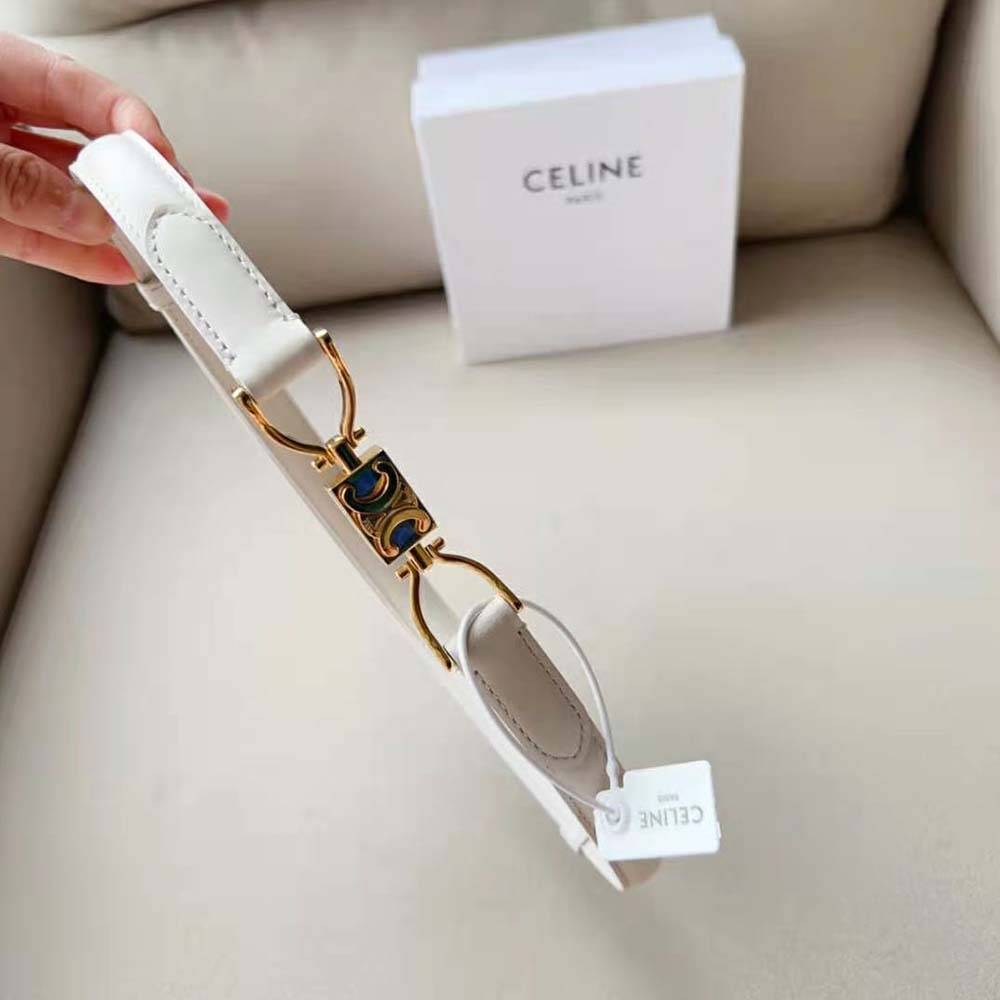 Celine Women Small Block Triomphe Belt in Taurillon Leather-White - image 4