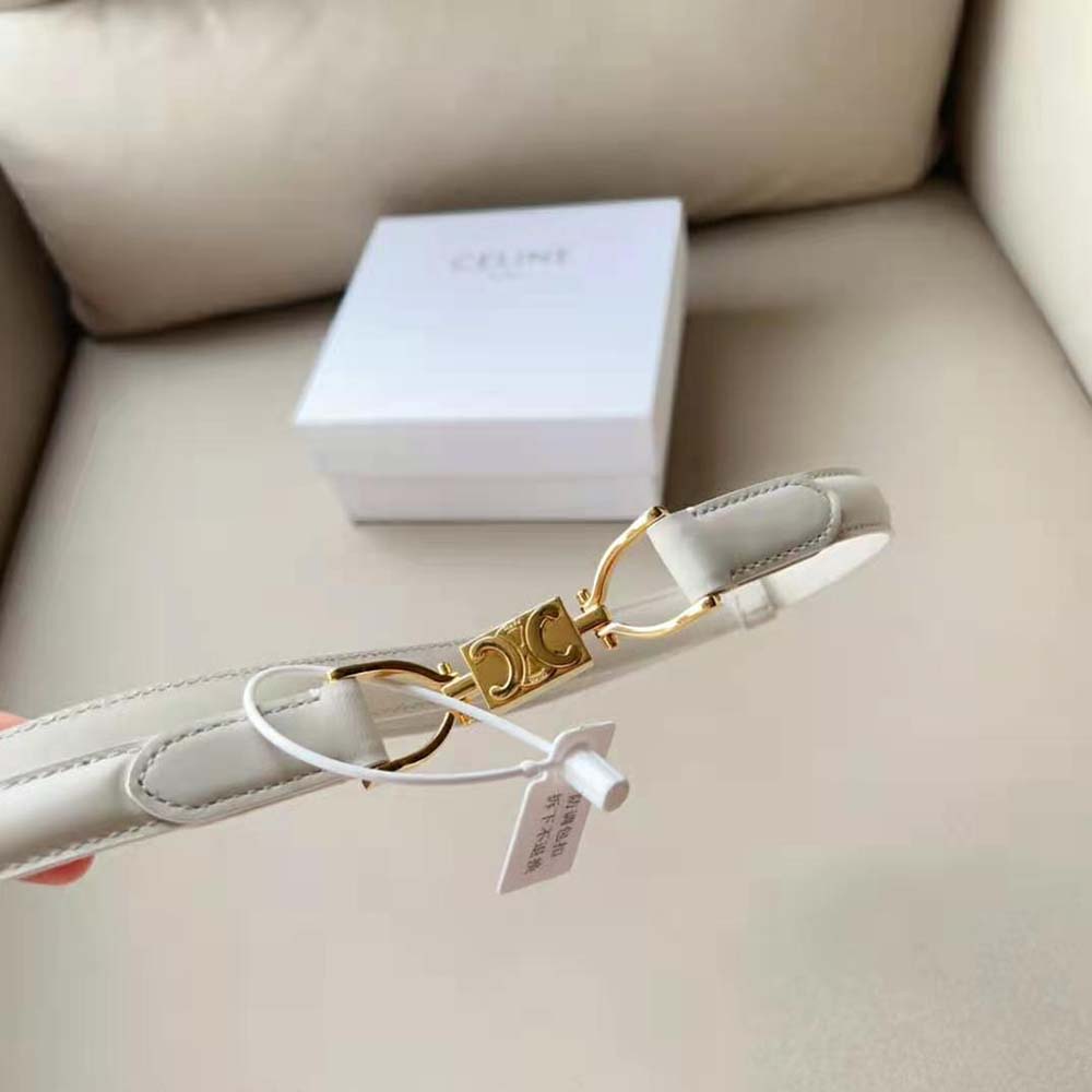 Celine Women Small Block Triomphe Belt in Taurillon Leather-White - image 5