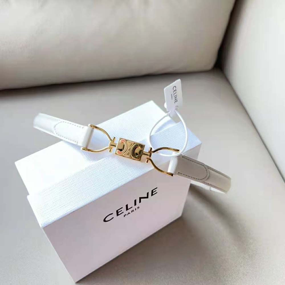 Side angle showing slim silhouette of Celine Women Small Block Triomphe Belt