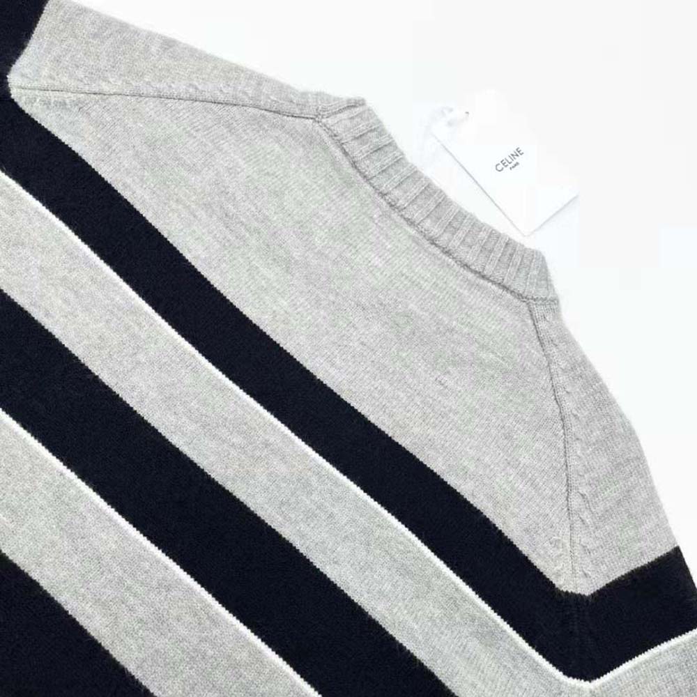 Celine Women Triomphe Crew Neck Sweater in Striped Wool - image 7