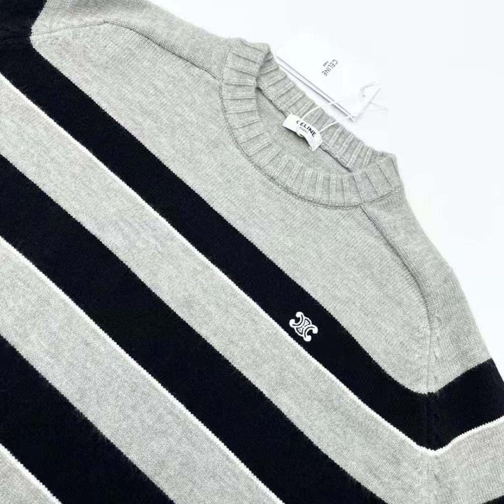 Celine Women Triomphe Crew Neck Sweater in Striped Wool - image 4
