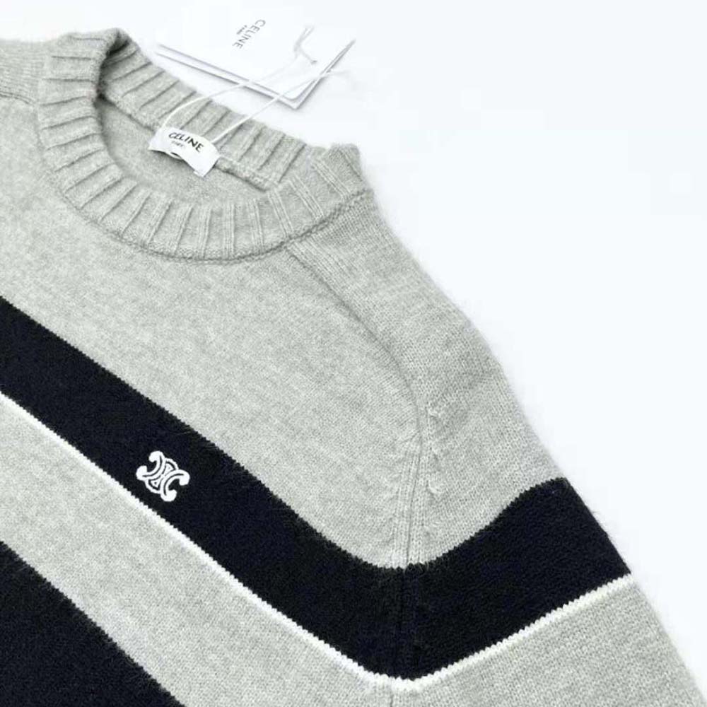 Celine Women Triomphe Crew Neck Sweater in Striped Wool - image 6