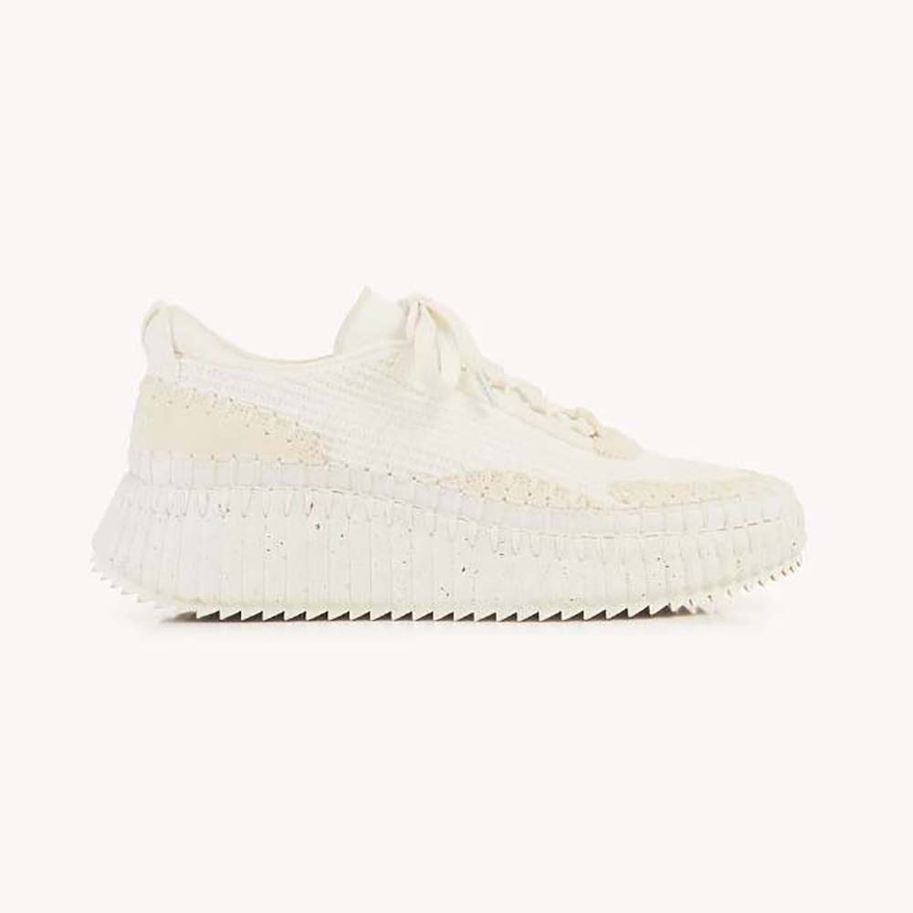 Side profile of Chloe Unisex Nama Sneaker-White in soft calfskin