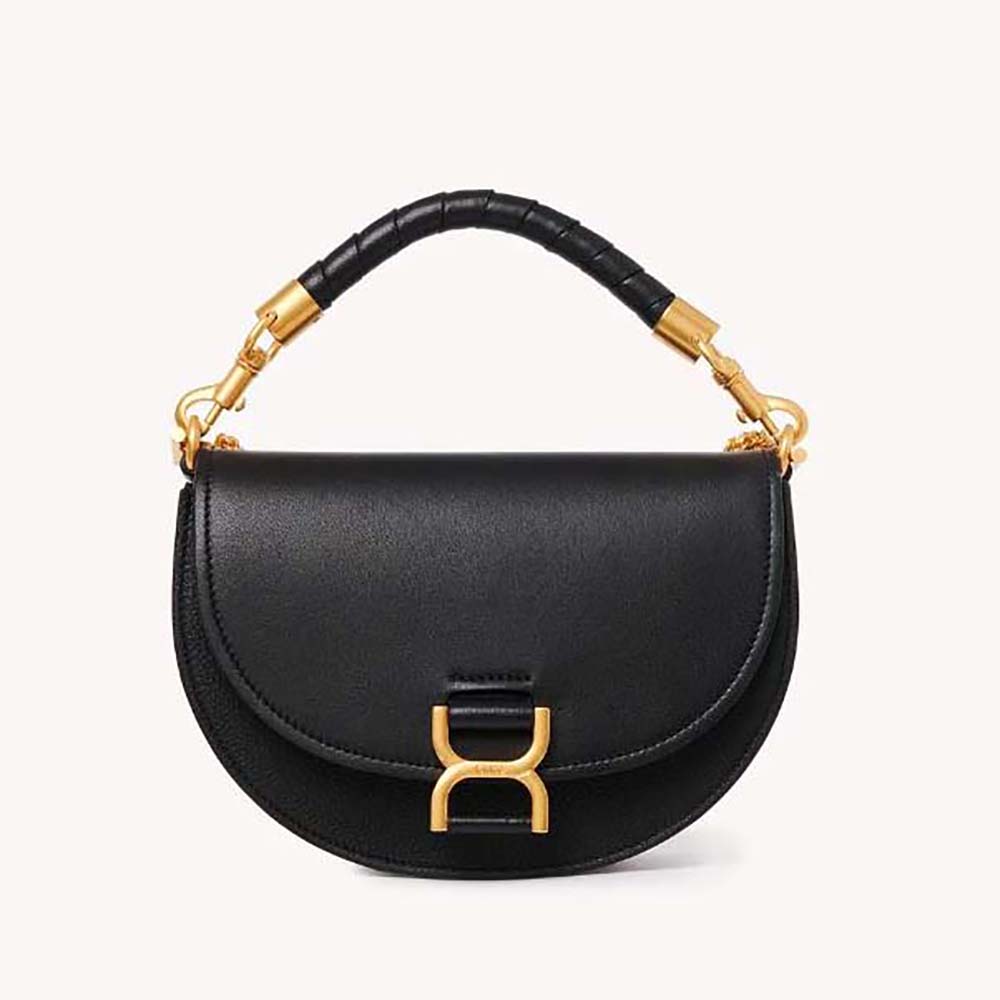 Front view of Chloé Women Marcie Chain Flap Bag-Black showing flap detail
