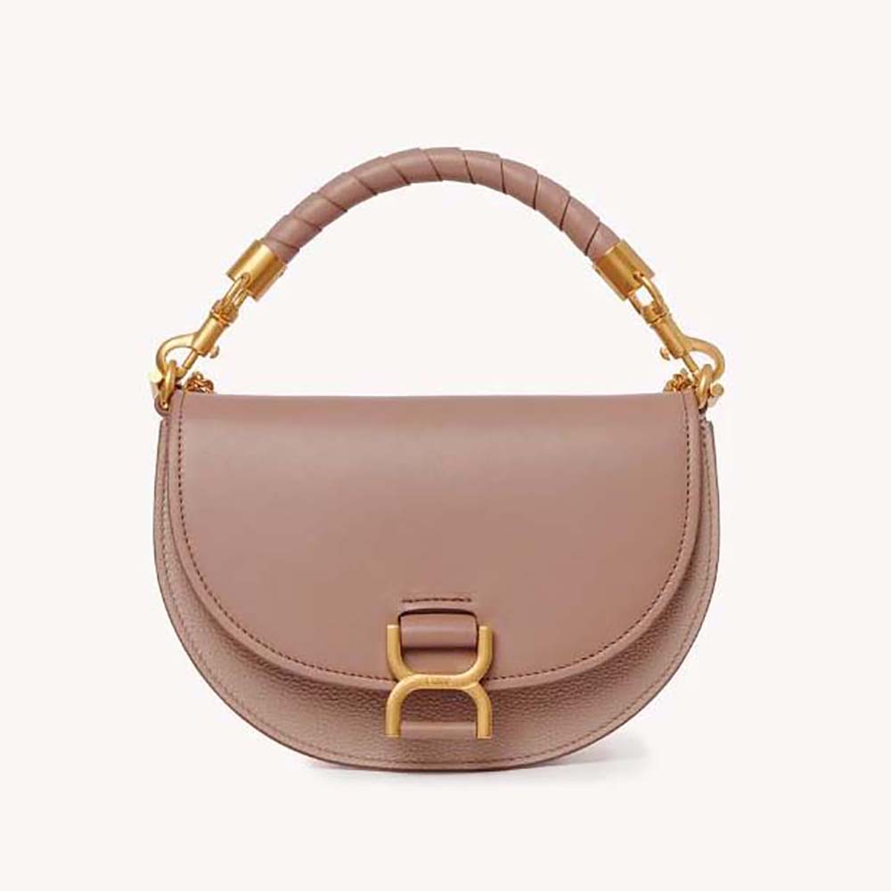 Front view of Chloé Women Marcie Chain Flap Bag-Sandy with chain detail