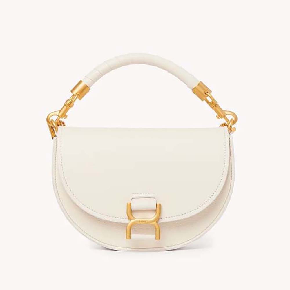 Front view of Chloé Women Marcie Chain Flap Bag-White showing clasp