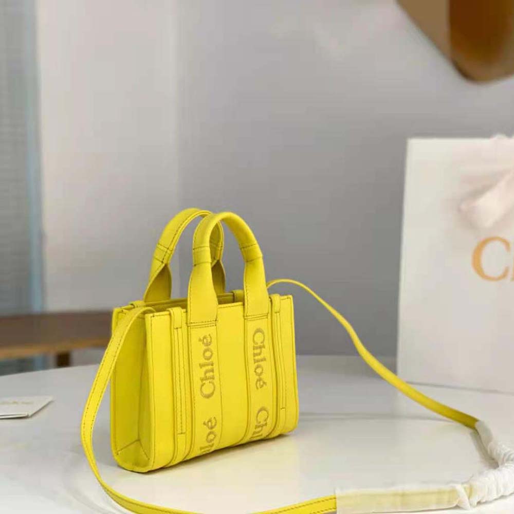Chloe Women Mini Woody Tote Bag-Yellow - image 4