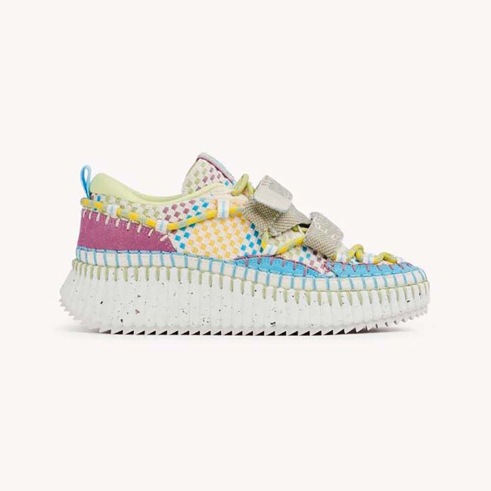 Side view of Chloe Women Nama Slip-on Sneaker-Blue in soft leather
