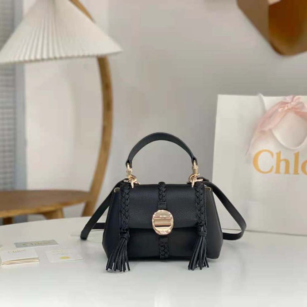 Close-up of braided strap and gold hardware on Chloe Penelope Mini Bag
