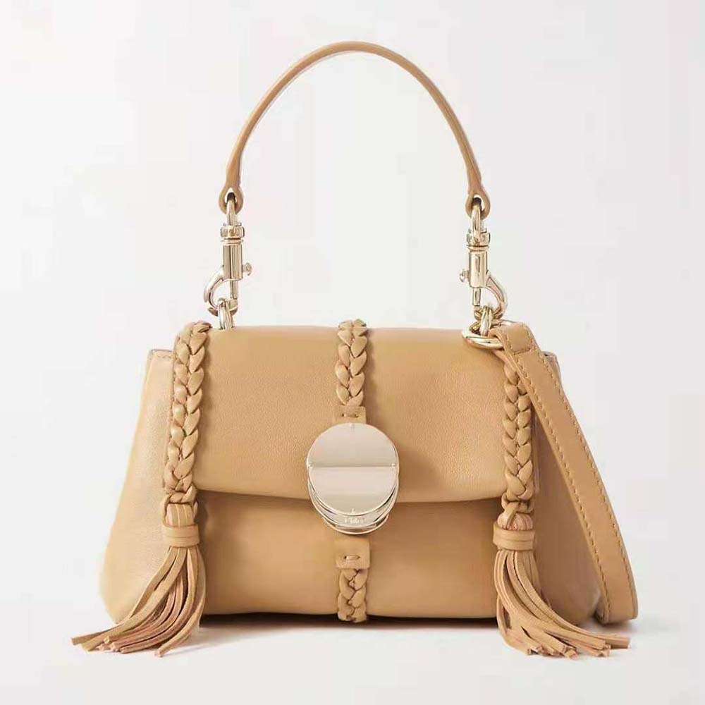 Front view of Chloé Women Penelope Mini Soft Shoulder Bag-Brown