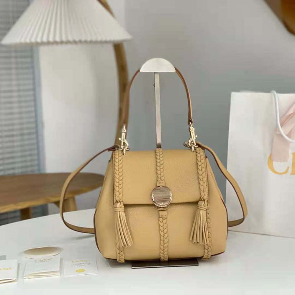Close-up of gold-tone hardware on Chloe Women Penelope Small Soft Shoulder Bag-Sandy