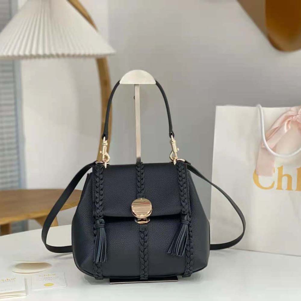 Close-up of gold-tone hardware on Chloe Women Penelope Small Soft Shoulder Bag-Black