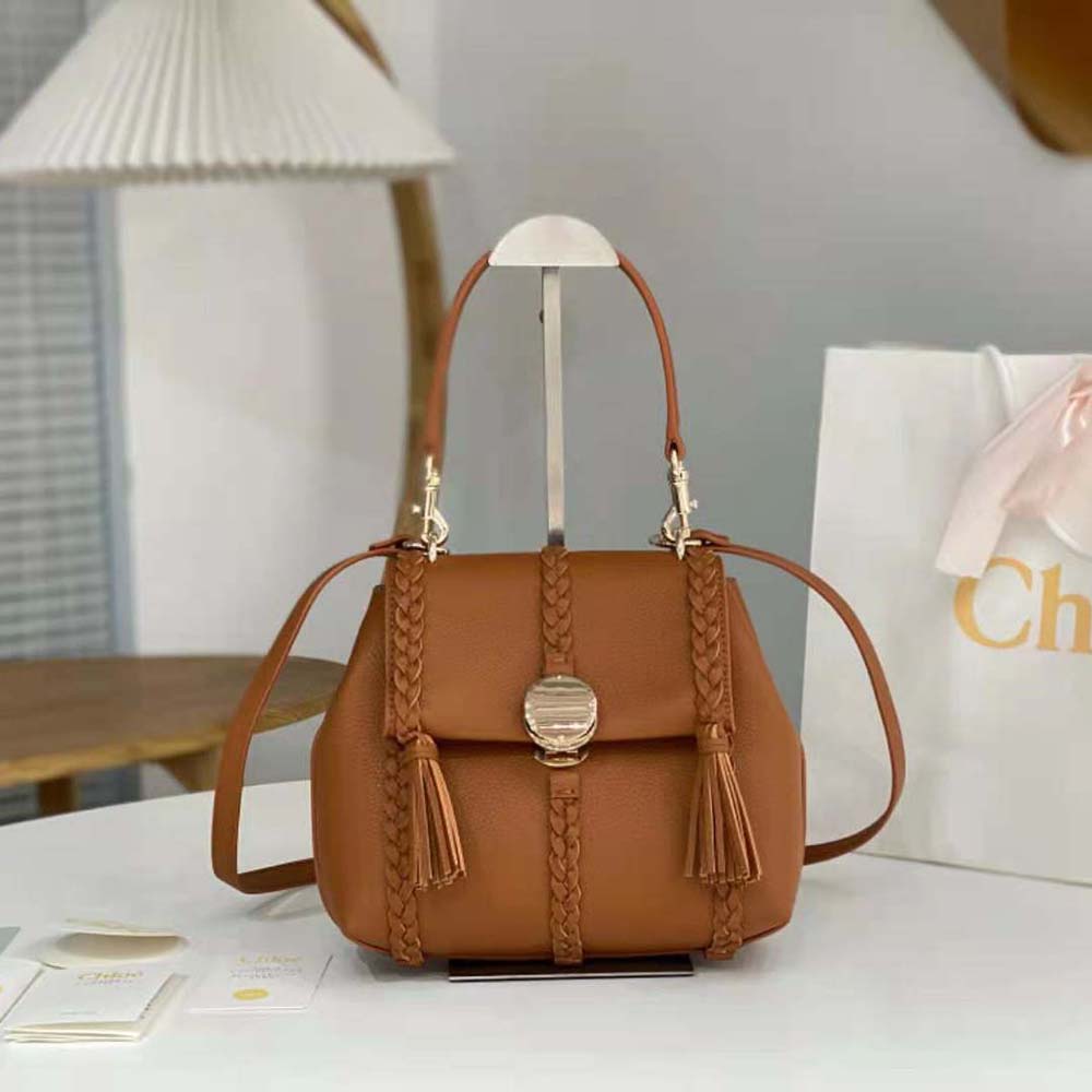 Close-up of gold-tone closure detail on Chloe Penelope Small Soft Shoulder Bag