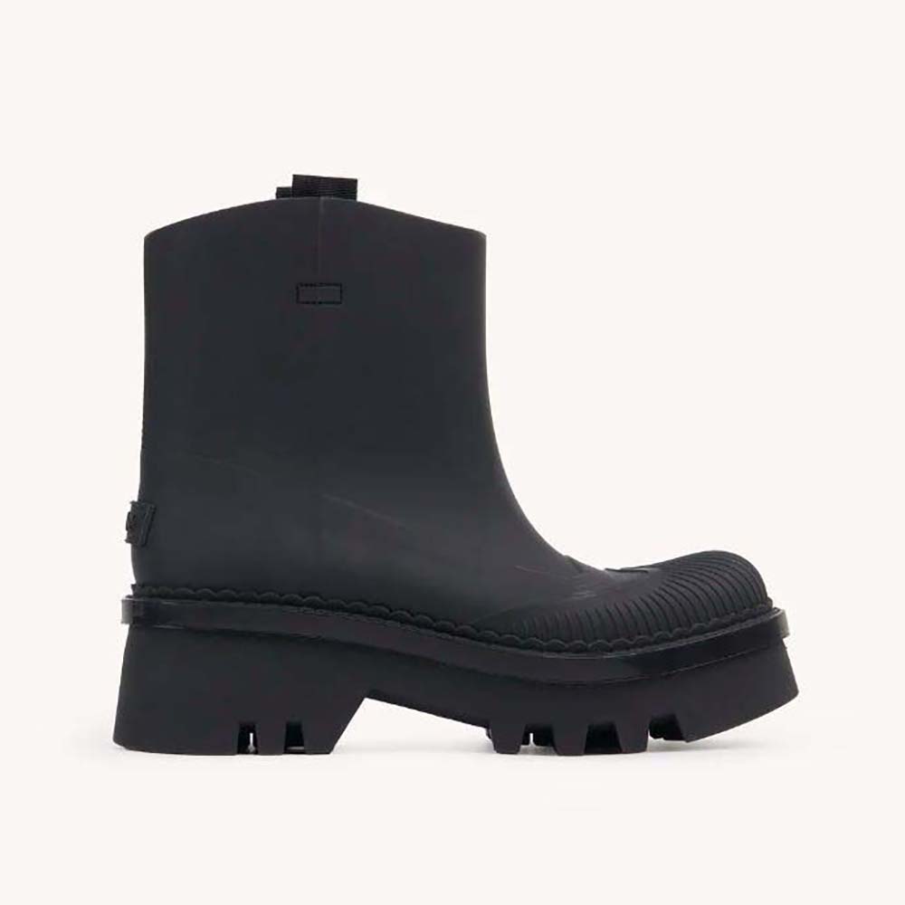 Side profile of Chloe Women Raina Rain Boot-Black showing silhouette