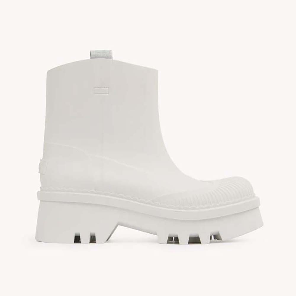 Side profile of Chloe Women Raina Rain Boot-White showing mid-calf silhouette