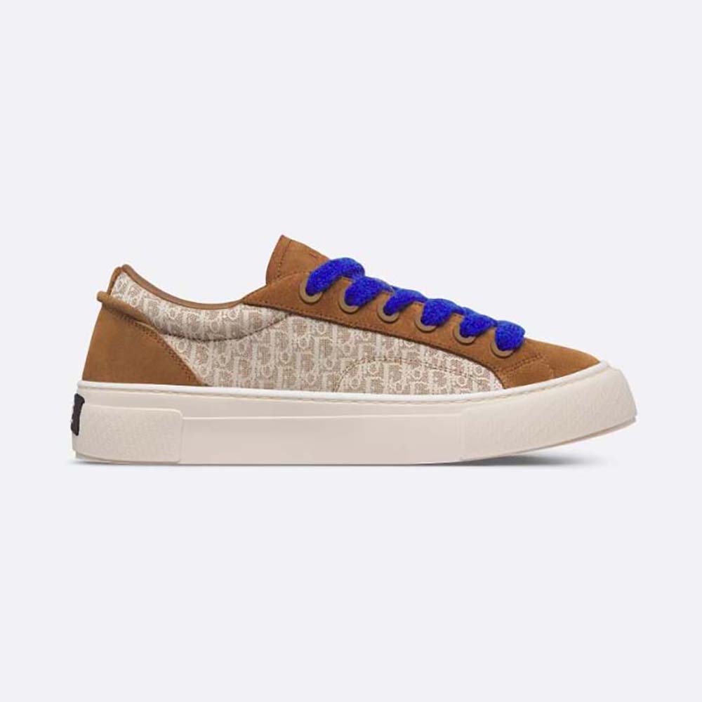 Side view of Dior Men B33 Sneaker Brown and Cream showing jacquard detail