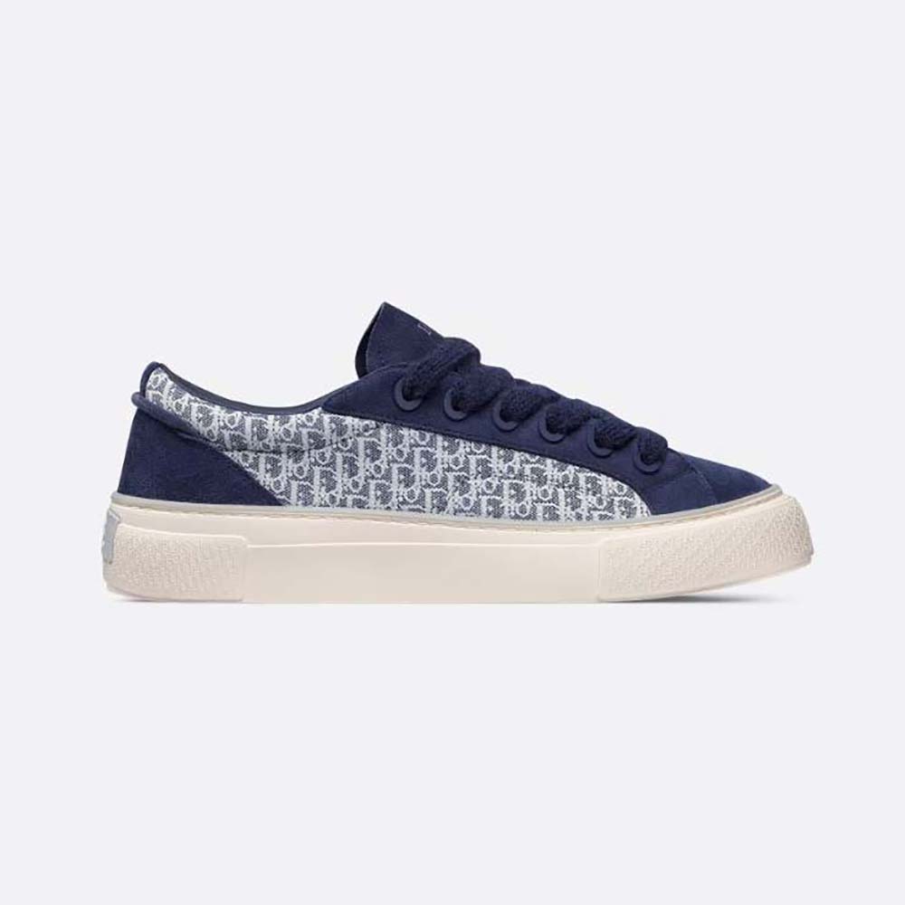 Side view of Dior Men B33 Sneaker Navy Blue Dior Oblique Jacquard and Suede