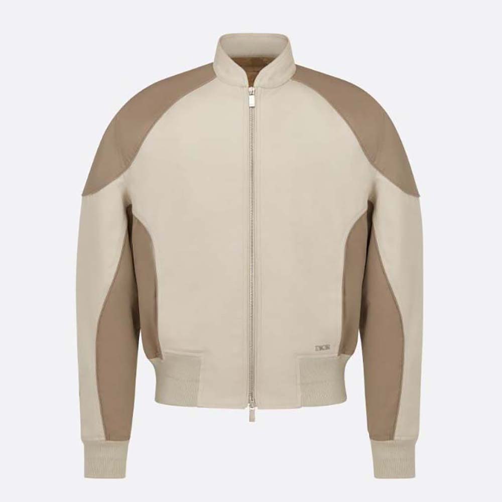 Front view of Dior Men Bomber Jacket Gray Cotton Canvas in brown