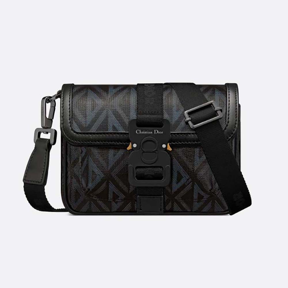 Front view of Dior Men Mini Dior Hit the Road Bag Black CD Diamond Canvas