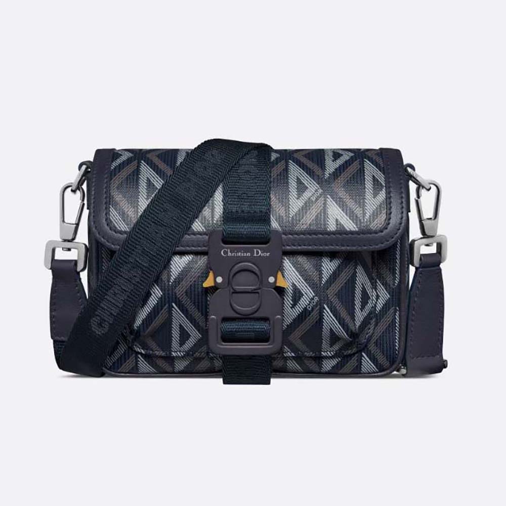 Front view of Dior Men Mini Dior Hit the Road Bag Navy Blue CD Diamond Canvas