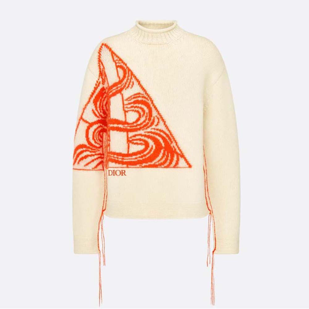 Front view of Dior Men Sweater White Wool and Mohair-Blend Jacquard