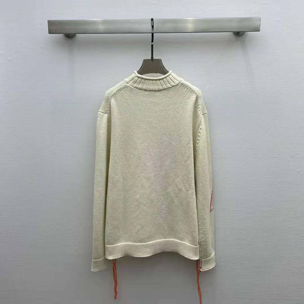 Side detail showing ribbed cuff on Dior Men Sweater white jacquard