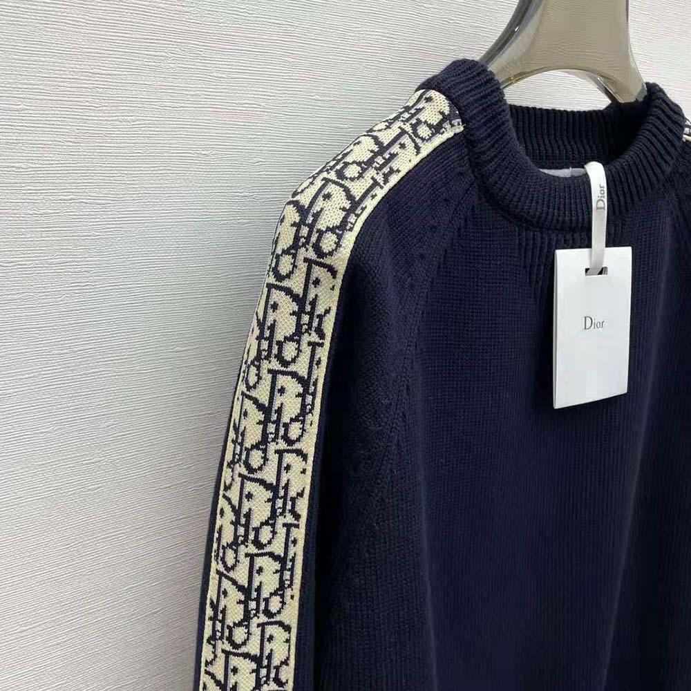 Dior Men Sweater with Dior Oblique Inserts Deep Blue Cotton Jersey - image 6