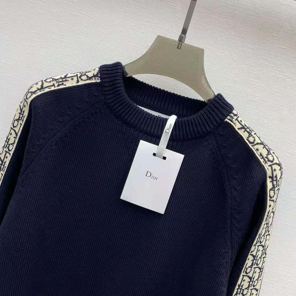 Dior Men Sweater with Dior Oblique Inserts Deep Blue Cotton Jersey - image 4
