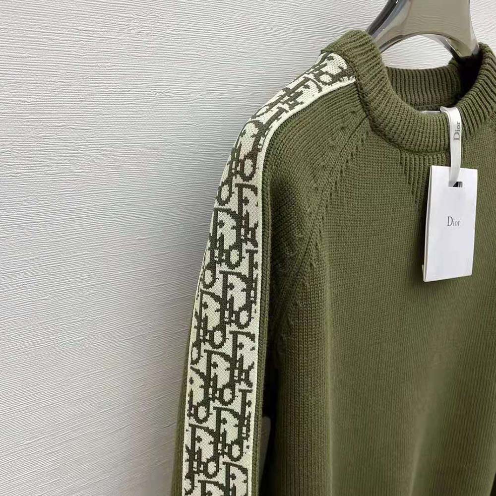 Dior Men Sweater with Dior Oblique Inserts Khaki Cotton Jersey - image 6