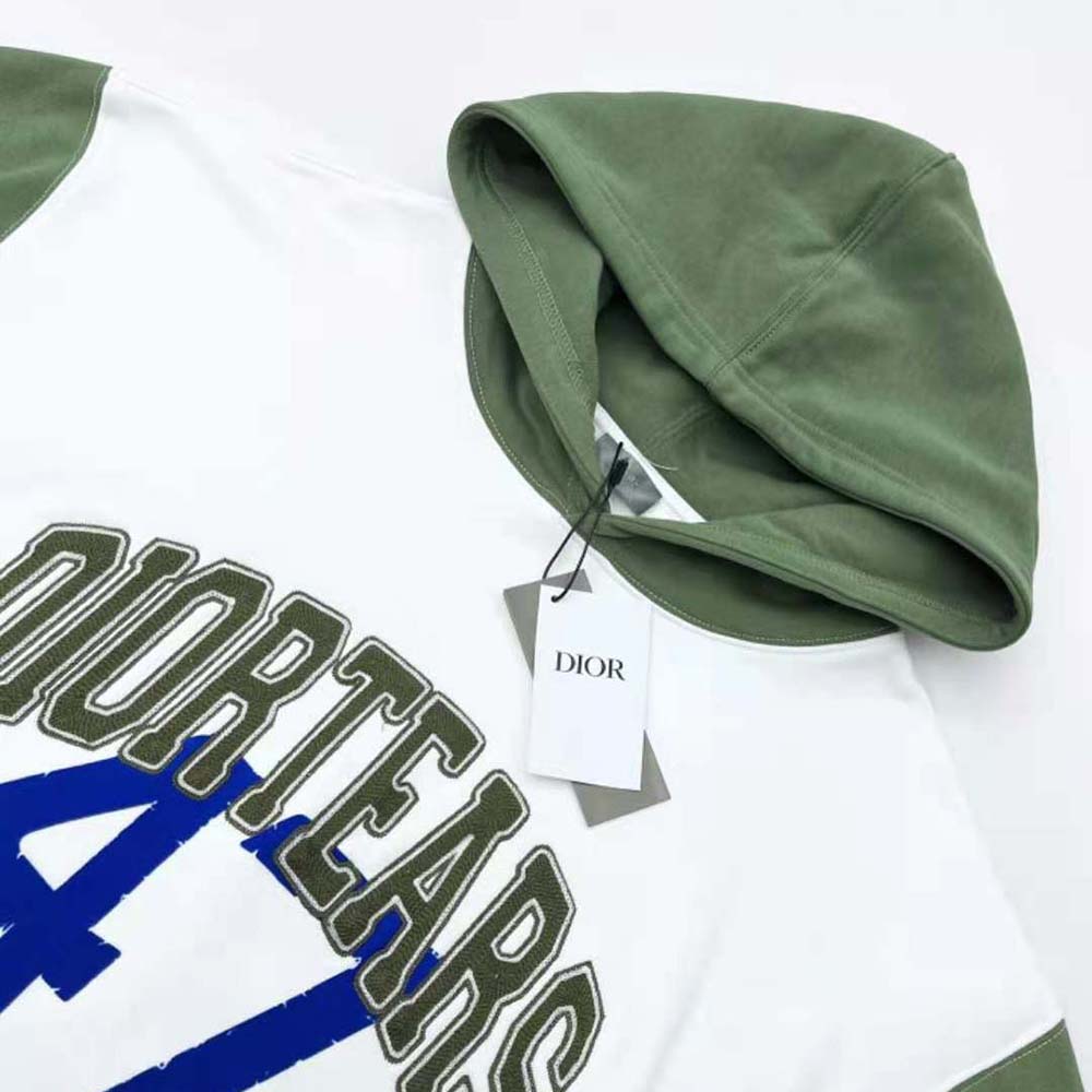 Dior Men Tears Oversized Hooded Sweatshirt White and Green Cotton Fleece - image 4