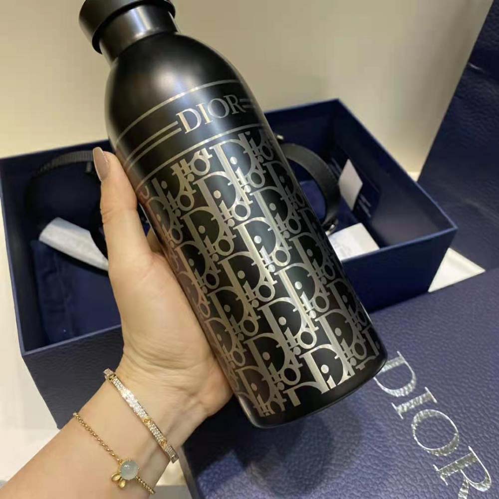 Dior Unisex Aqua Bottle with Shoulder Strap Black Grained Calfskin and Dior Oblique Stainless Steel - image 6