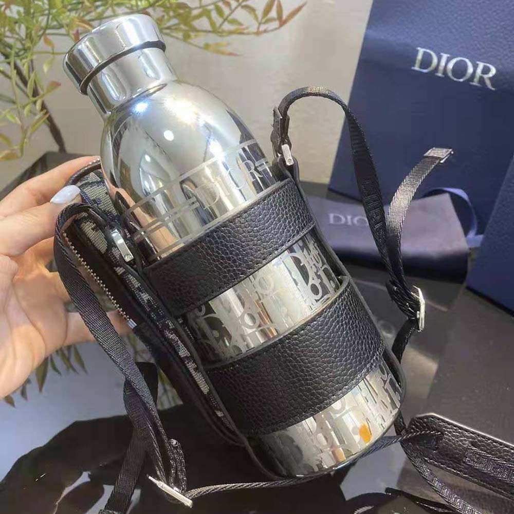Dior Unisex Aqua Bottle with Shoulder Strap Off-White Grained Calfskin and Dior Oblique Stainless Steel - image 6