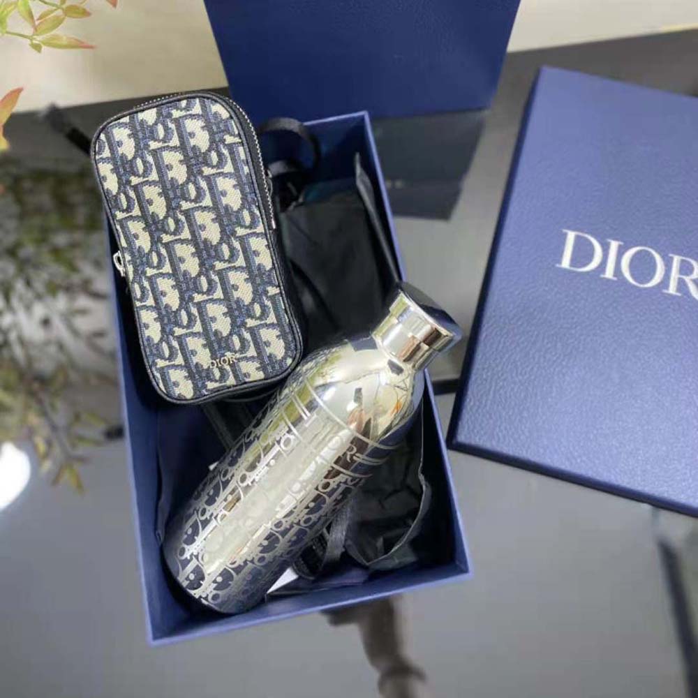 Dior Unisex Aqua Bottle with Shoulder Strap Off-White Grained Calfskin and Dior Oblique Stainless Steel - image 5