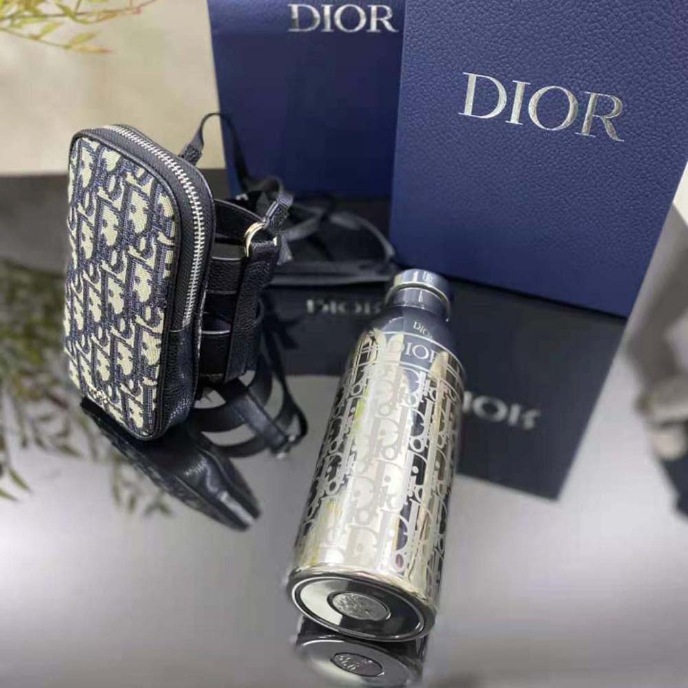 Dior Unisex Aqua Bottle with Shoulder Strap Off-White Grained Calfskin and Dior Oblique Stainless Steel - image 4