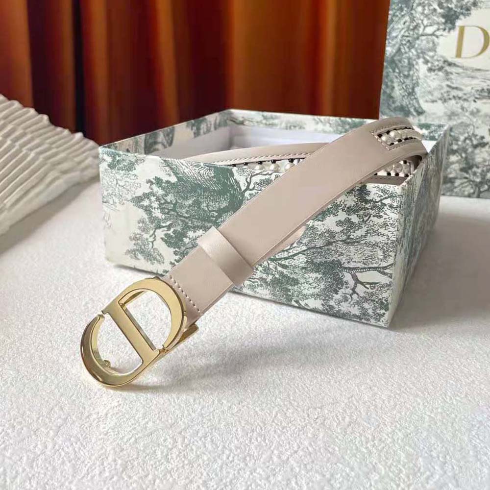 Dior Women 30 Montaigne Belt Aesthetic Beige Smooth Calfskin and White Glass Pearls 25 MM - image 7