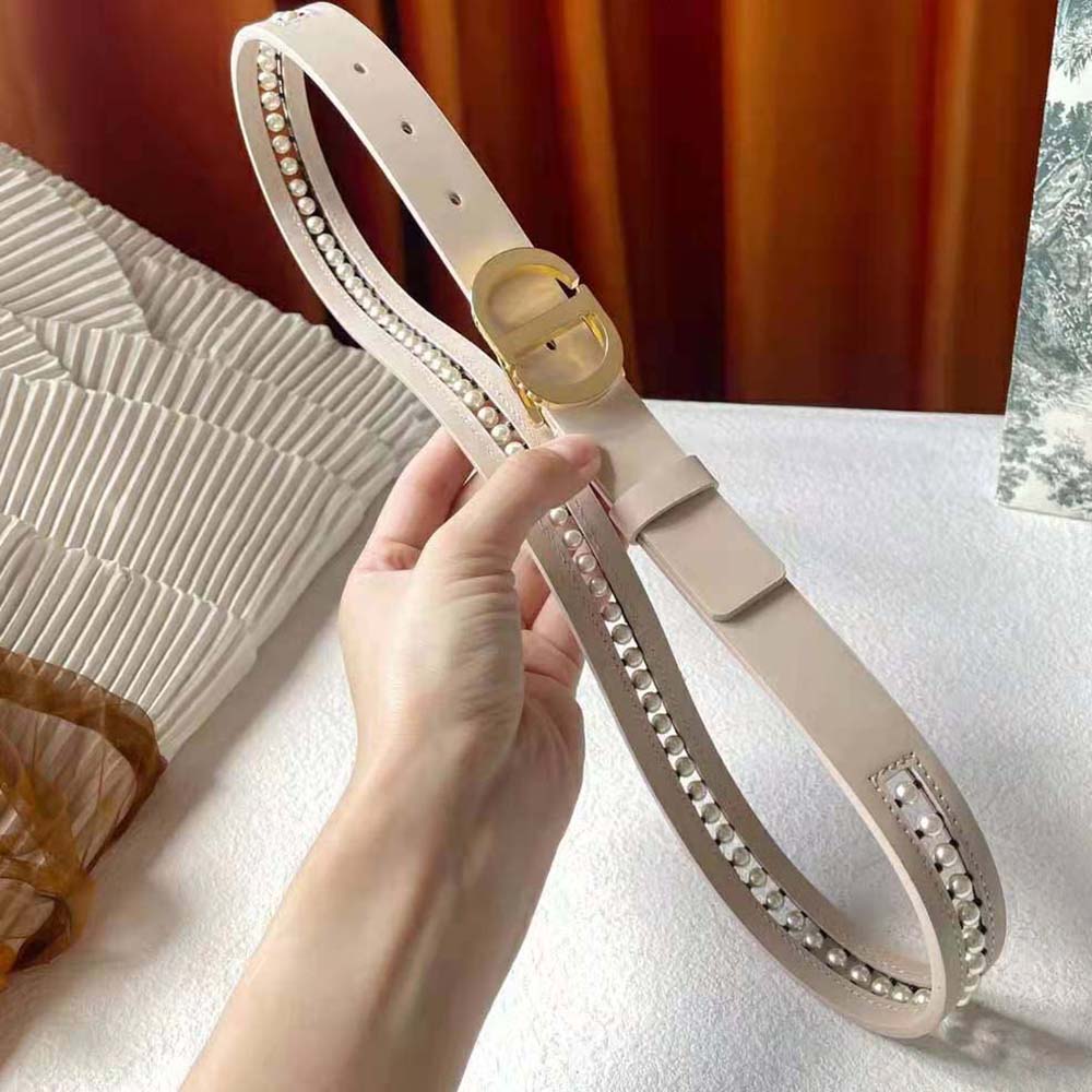 Dior Women 30 Montaigne Belt Aesthetic Beige Smooth Calfskin and White Glass Pearls 25 MM - image 5