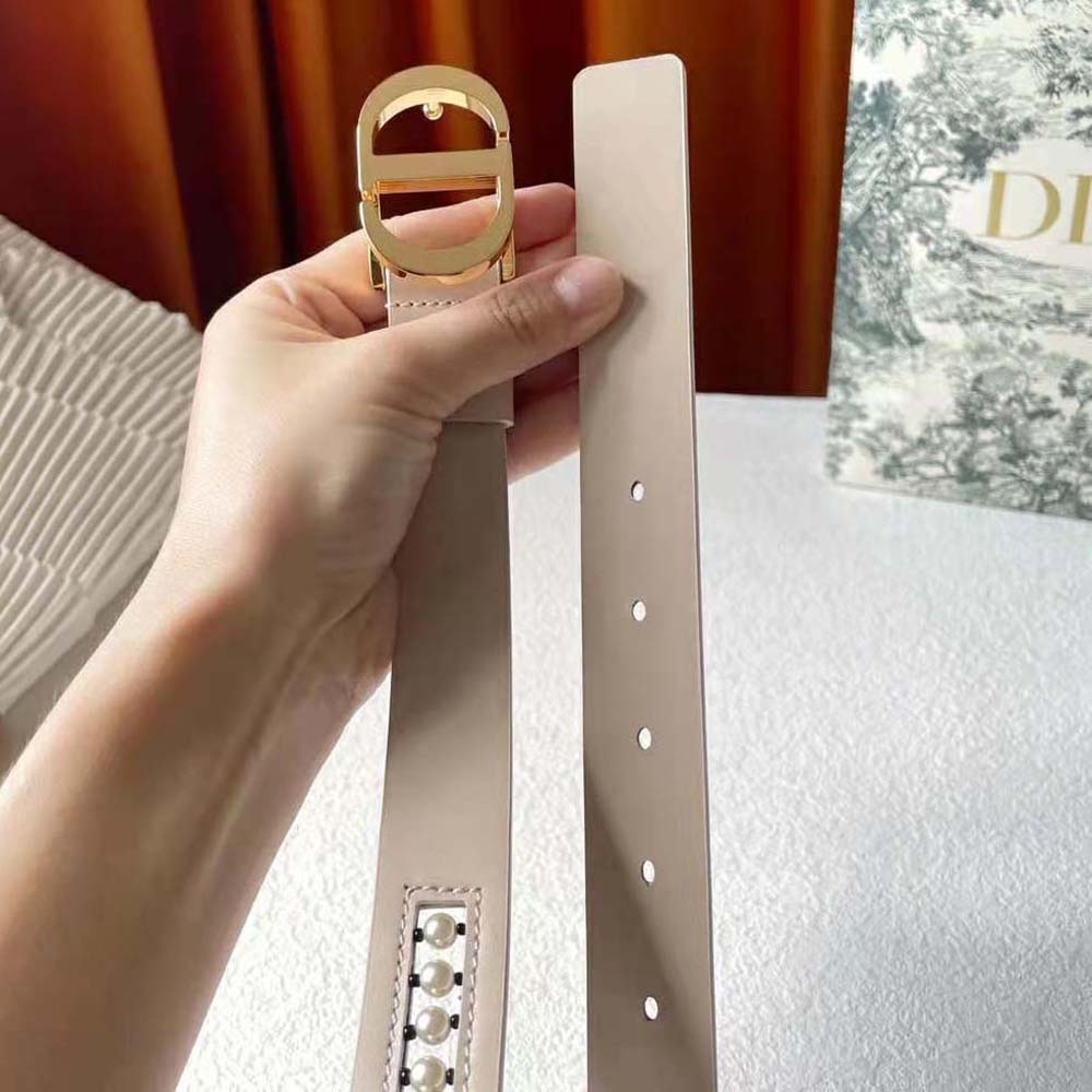 Dior Women 30 Montaigne Belt Aesthetic Beige Smooth Calfskin and White Glass Pearls 25 MM - image 6