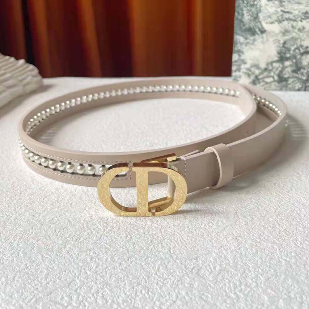 Dior Women 30 Montaigne Belt Aesthetic Beige Smooth Calfskin and White Glass Pearls 25 MM - image 4