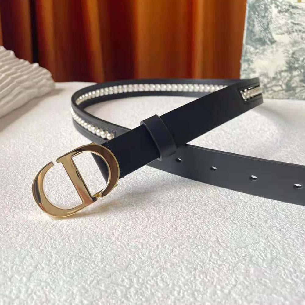 Dior Women 30 Montaigne Belt Black Smooth Calfskin and White Glass Pearls 25 MM - image 5