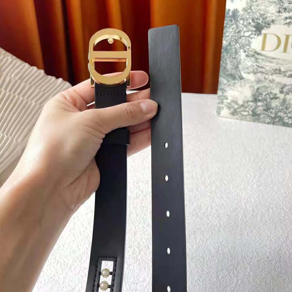 Dior Women 30 Montaigne Belt Black Smooth Calfskin and White Glass Pearls 25 MM - image 7